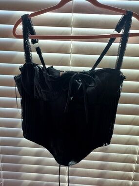 The Vintage Shop Black Lace-Trim Corset Top